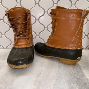 Khombu Lauren Brown Leather Insulated Winter Duck Rain Boots Shoes Womens 6M 6 M